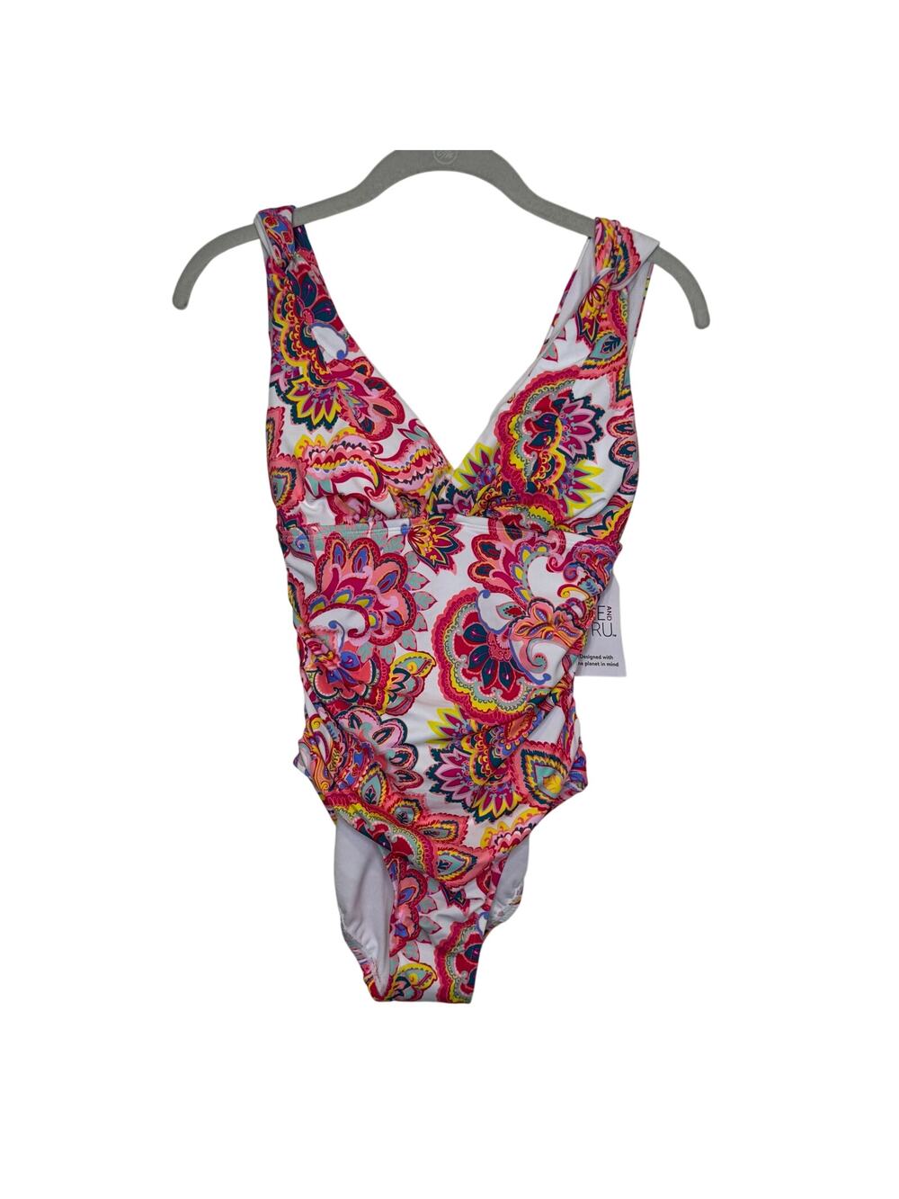 NWT Floral Print Ruched Wide Strap One Piece Swimsuit